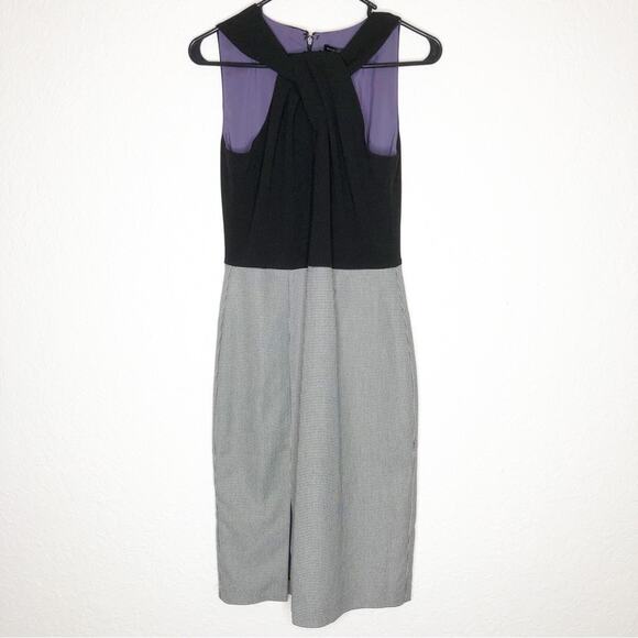 WHBM black twisted collar houndstooth skirt sleeveless sheath dress size 2 NWT - Picture 1 of 15